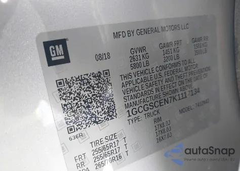 2019 Chevrolet Colorado Lt из США, поврежденный, VIN 1GCGSCEN7K1117134